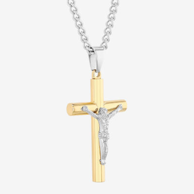 Mens Stainless Steel Cross Pendant Necklace