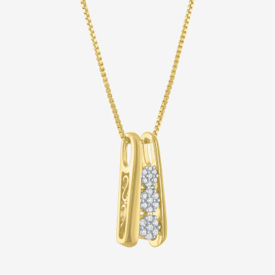 Diamond Blossom Linear (G-H / Si2-I1) Womens 1/10 CT. T.W. Lab Grown White Diamond 14K Gold Over Silver Pendant Necklace