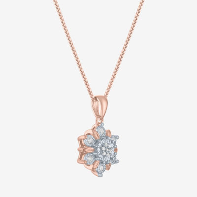 Diamond Blossom (G-H / Si2-I1) Womens 1/10 CT. T.W. Lab Grown White Diamond 14K Rose Gold Over Silver Pendant Necklace