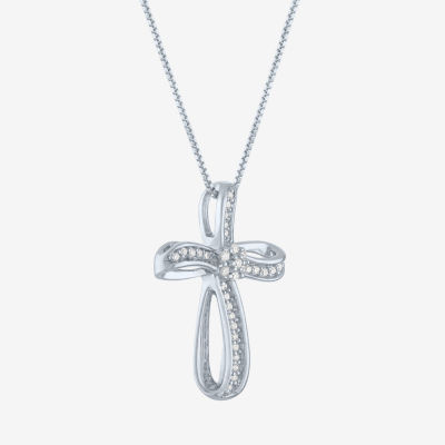 Diamond Blossom (G-H / Si2-I1) Womens 1/10 CT. T.W. Lab Grown White Diamond Sterling Silver Cross Pendant Necklace