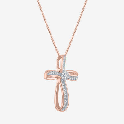 Diamond Blossom (G-H / Si2-I1) Womens 1/10 CT. T.W. Lab Grown White Diamond 14K Rose Gold Over Silver Cross Pendant Necklace