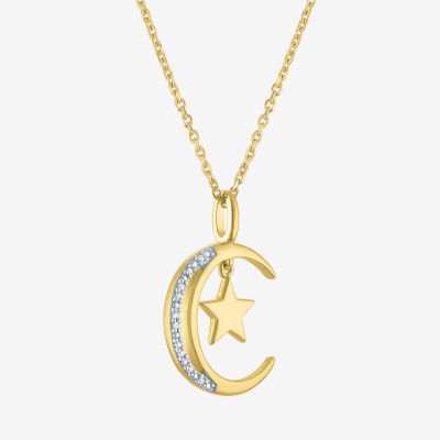 Diamond Accent (G-H / Si2-I1) Womens Lab Grown White 14K Gold Over Silver Sterling Moon Pendant Necklace