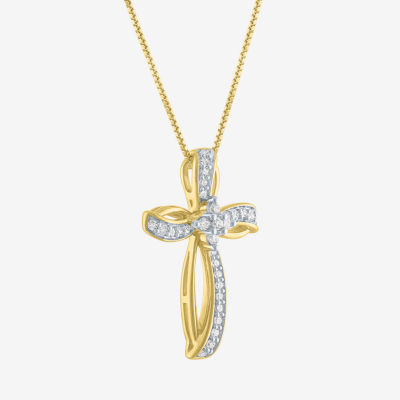 Diamond Blossom (G-H / I1-I2) Womens 1/4 CT. T.W. Lab Grown Yellow Diamond 14K Gold Over Silver Sterling Silver Cross Pendant Necklace