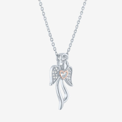 Diamond Accent "Angel" Womens Diamond Accent Natural White Diamond Sterling Silver Angel Pendant Necklace