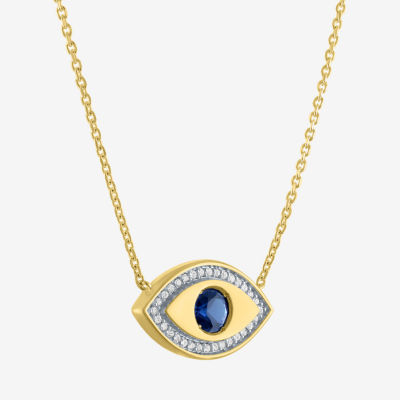 Diamond Addiction Womens 1/10 CT. T.W. Lab Created Blue Sapphire 14K Gold Over Silver Evil Eye Pendant Necklace