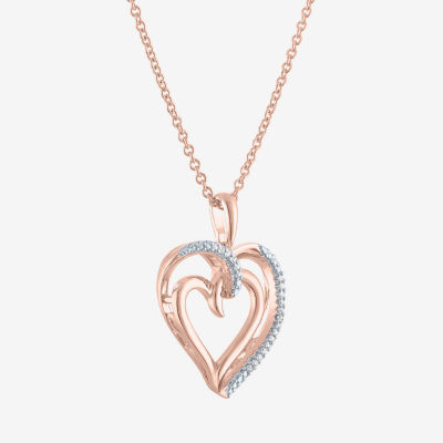 Diamond Accent "To The Moon & Back" Womens Diamond Accent Natural White Diamond 14K Rose Gold Over Silver Heart Pendant Necklace