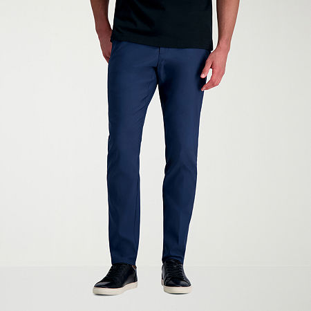 Haggar Men's Life Khaki Slim Fit Flat Front Flex Pant, 32 32, Blue