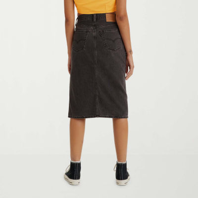 Levi's Side Slit Womens Mid Rise Midi Denim Skirt