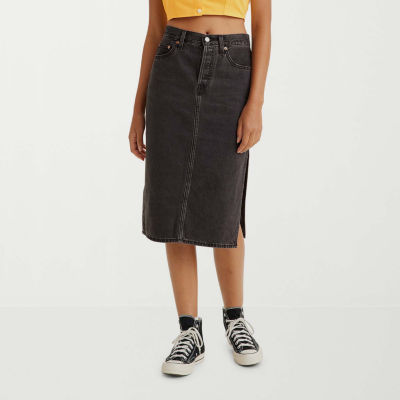 Levi's Side Slit Womens Mid Rise Midi Denim Skirt