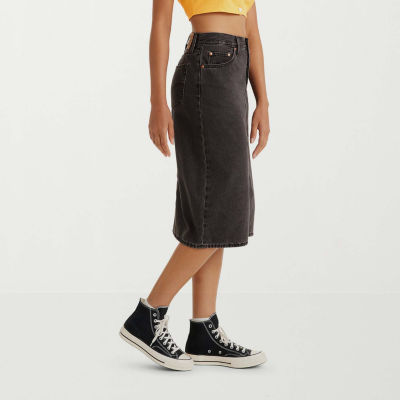 Levi's Side Slit Womens Mid Rise Midi Denim Skirt