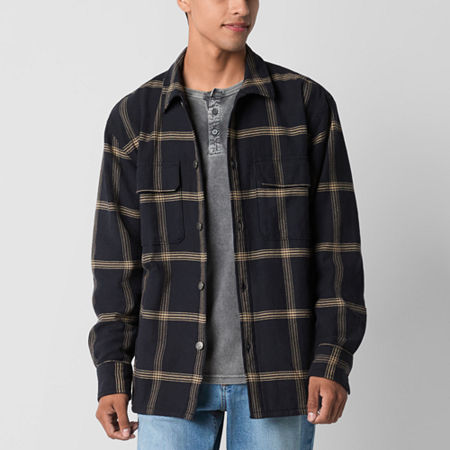 Arizona Mens Plaid Shirt Jacket, Medium, Black