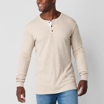 St. John's Bay Waffle Big and Tall Mens Henley Neck Long Sleeve Regular Fit Thermal Top