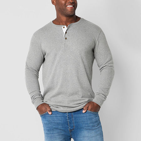 St. John's Bay Waffle Big and Tall Mens Henley Neck Long Sleeve Regular Fit Thermal Top, 4x-large Tall, Gray