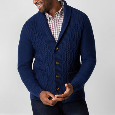 St. John's Bay Shawl Collar Cable Mens Long Sleeve Cardigan