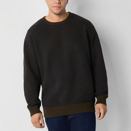 mutual weave Waffle Big and Tall Mens Crew Neck Long Sleeve Pullover Sweater, Large Tall, Green