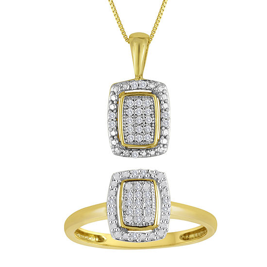 1/10 CT. T.W. Diamond 10K Yellow Gold Pendant Necklace and Ring Set