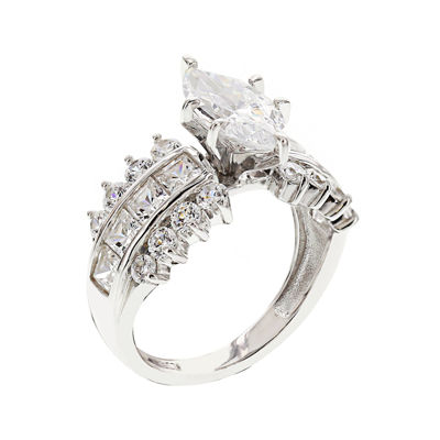 DiamonArt® Cubic Zirconia Sterling Silver Marquise-Cut Cluster Ring