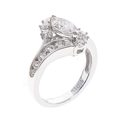 DiamonArt® Cubic Zirconia Sterling Silver Marquise-Cut Bypass Ring