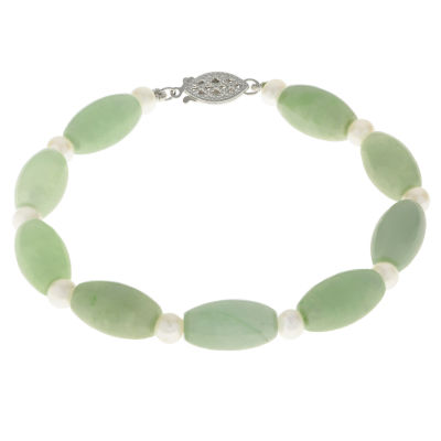 Cultured Freshwater Pearl & Genuine Jade Sterling Silver Bracelet ...