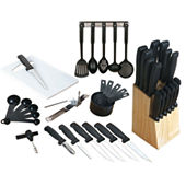 Oster Granger 5 Piece Stainless Steel Cutlery Knife Set with Half Moon  Natural Wood Block