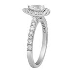 Signature By Modern Bride Womens 1 CT. T.W. Lab Grown White Diamond 10K White Gold Pear Side Stone Halo Engagement Ring