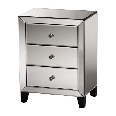 Chevron Bedroom Collection Mirrored 3-Drawer Nightstand