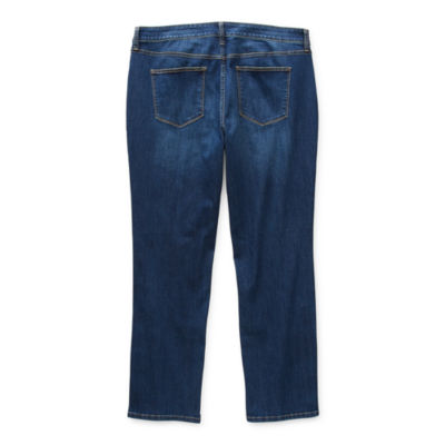 St. John's Bay Secretly Slender Womens Plus Mid Rise Adaptive Hidden Access Opening Straight Leg Jean