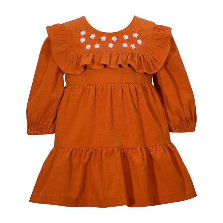 Bonnie Jean Corduroy Little & Big Girls Long Sleeve Empire Waist Dress, 6x , Orange