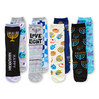 Hanukkah 4 Pair Crew Socks Womens, 4-10 , Blue