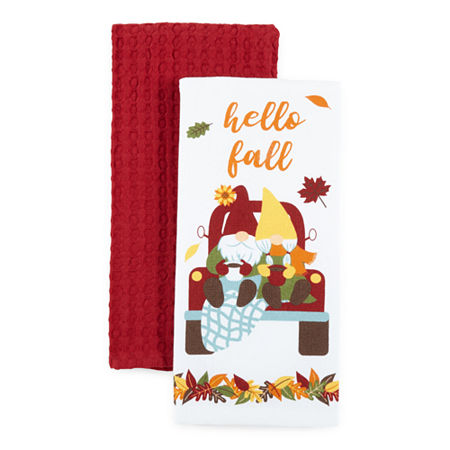 Homewear Harvest Hello Fall Gnomes in Truck 2-pc. Kitchen Towel, One Size , Red