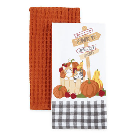 Homewear Harvest Cats in Fall Basket 2-pc. Kitchen Towel, One Size , Orange