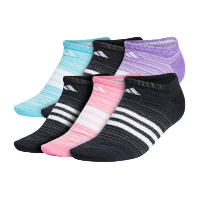 adidas 6 Pair No Show Socks Womens, Color: Black Pink Blue - JCPenney