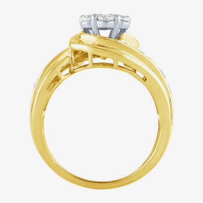 Diamond Blossom (H-I / I1) Womens 2 CT. T.W. Lab Grown White Diamond 10K Gold Side Stone Cocktail Ring