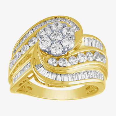 Diamond Blossom (H-I / I1) Womens 2 CT. T.W. Lab Grown White 10K Gold Side Stone Cocktail Ring