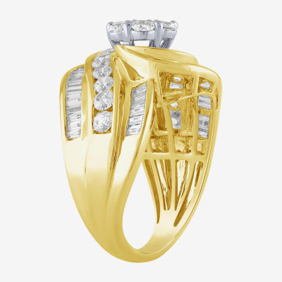 Diamond Blossom (H-I / I1) Womens 2 CT. T.W. Lab Grown White Diamond 10K Gold Side Stone Cocktail Ring