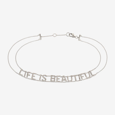 "Life Is Beautiful" Womens 14K White Gold 7 Inch Solid Rolo Chain Bracelet
