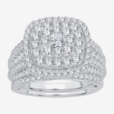 Womens CT. T.W. Natural Diamond 10K White Gold Cushion Bridal Set
