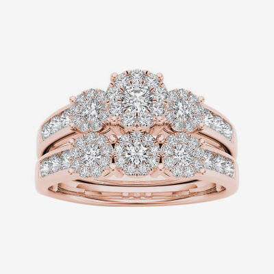 3/4 CT.T.W. Natural Diamond 10K Rose Gold Bridal Ring Set