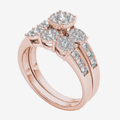 3/4 CT.T.W. Natural Diamond 10K Rose Gold Bridal Ring Set