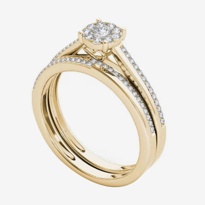 1/3 CT.T.W. Natural Diamond 10K Yellow Gold Round Cluster Engagement Ring