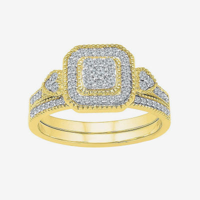 Womens CT. T.W. Natural White Diamond 10K Gold Cushion Bridal Set