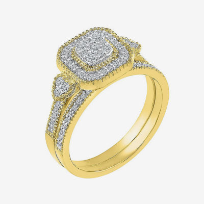 Womens CT. T.W. Natural White Diamond 10K Gold Cushion Bridal Set