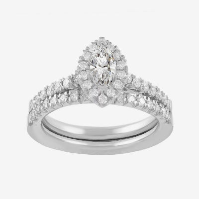 Womens 3/4 CT. T.W. Mined White Diamond 14K Gold Marquise Side Stone Halo Bridal Set
