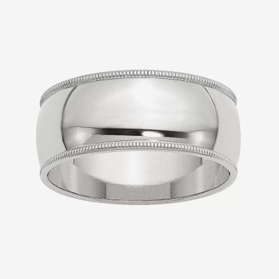 Milgrain Half Round 9M Sterling Silver Wedding Band