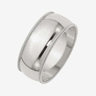 Milgrain Half Round 9M Sterling Silver Wedding Band