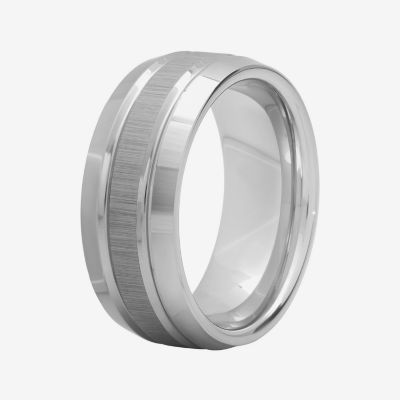 Mens 9mm Comfort Fit Tungsten Carbide Double Grooved Wedding Band