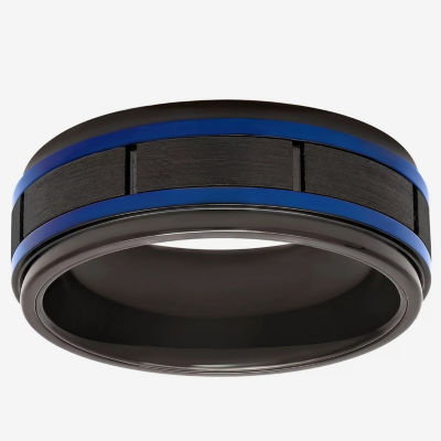 Blue Line 8MM Tungsten Wedding Band