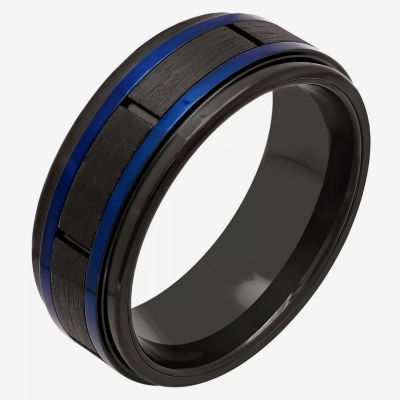 Blue Line 8MM Tungsten Wedding Band