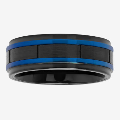 Blue Line 8MM Tungsten Wedding Band