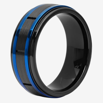 Blue Line 8MM Tungsten Wedding Band